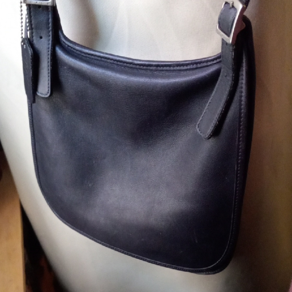 Coach Navy Blue Leather Crossbody Saddle Bag.